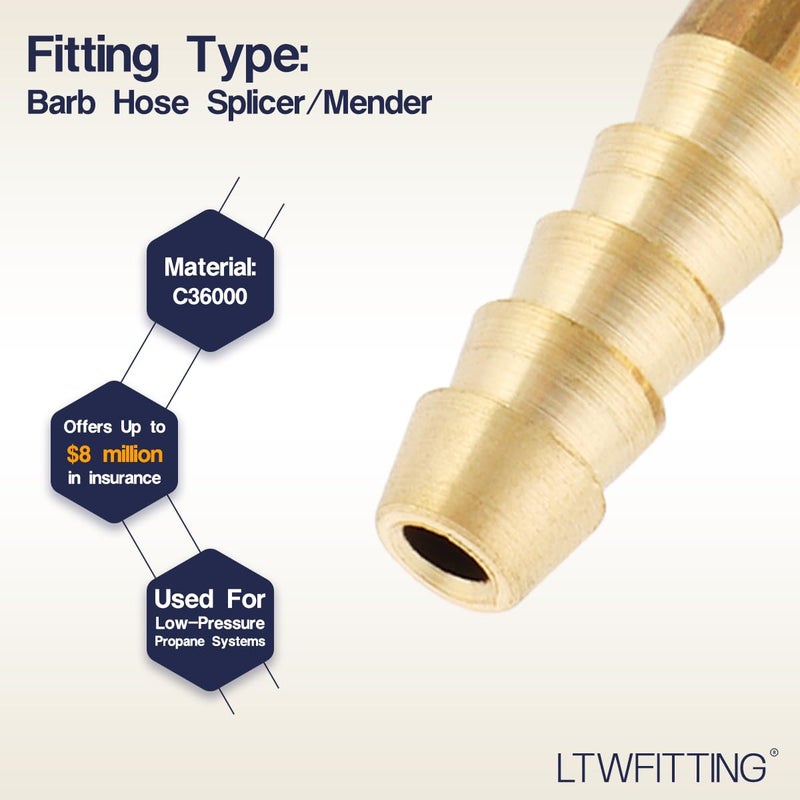 LTWFITTING Brass Barb Hose Splicer Mender 1/8-Inch Fitting for Vehicle Fuel System Windshield Fluid Tube (Pack of 10) - Image 3